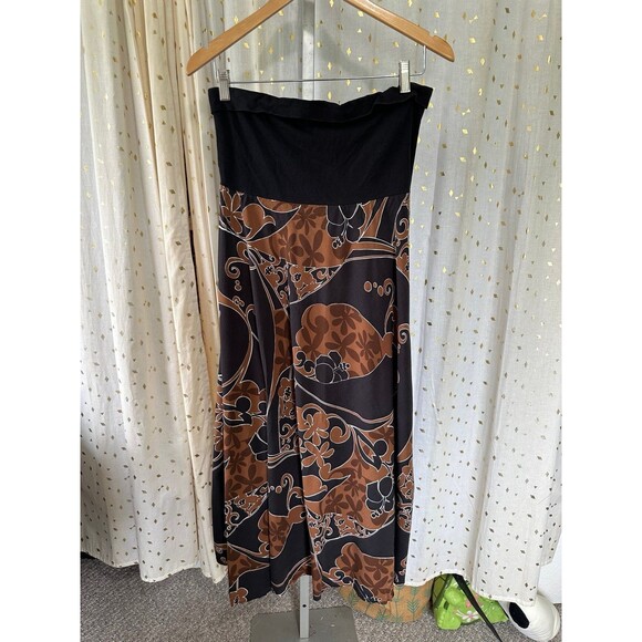 Kalaheo Hawaiian Tropical Stretch Strapless Smocked Back Brown Midi Dress XL - Picture 2 of 5